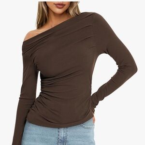Brown Off-Shoulder Top